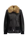 Sacai Leather Jacket With A Plush Collar In Black