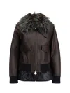 Sacai Convertible Plush-trimmed Padded Leather Jacket In Brown