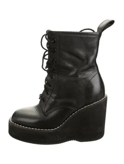 Pre-owned Sacai Leather Lace-up Boots In Green