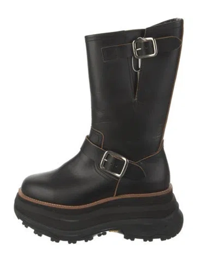 Pre-owned Sacai Leather Moto Boots In Black