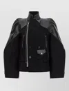 Sacai Leather Panelled Double Breasted Wool Jacket In Black