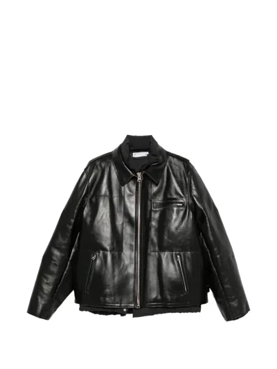 Sacai Leather Panelled Jacket In Black