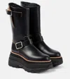 Sacai Leather Platform Biker Boots In Black