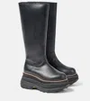 Sacai Leather Knee-high Chunky Moto Boots In Black