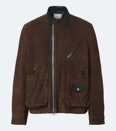 Sacai Leather-trimmed Suede Blouson Jacket In Brown
