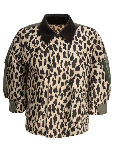 Sacai Leopard Jacket Jackets Brown In Animal Print