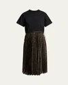 Sacai Leopard Pleated Midi T-shirt Dress