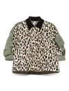 Sacai Short Jackets With Collared Neck And Animal Print In Green