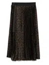 Sacai Pleated Leopard Print Satin Midi Skirt In Brown