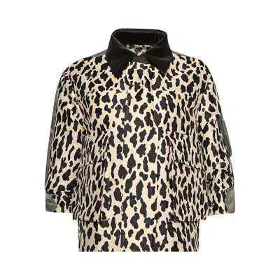Pre-owned Sacai Leopard Print Nylon Twill Jacket 'ecru/khaki' | Tan | Women's Size 2