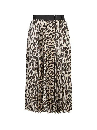 Sacai Asymmetrical Leopard Print Skirt With Adjustable Belt In Neutral