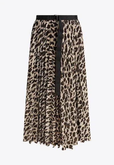 SACAI LEOPARD PRINT PLEATED MIDI SKIRT
