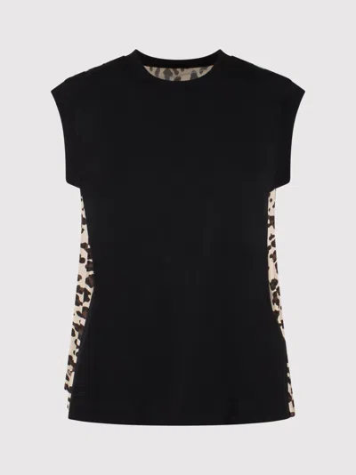 Sacai Leopard Print X Cotton Jersey T Shirt T-shirts Black