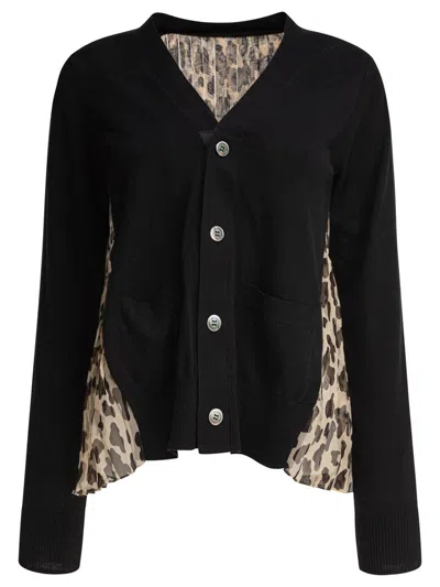 Sacai Leopard Print X Knit Cardigan