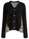 Sacai Leopard Print X Knit Cardigan Knitwear Black In Black