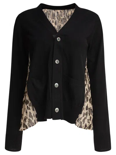 Sacai Leopard Print X Knit Cardigan Knitwear Black