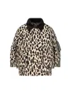 Sacai Short Jackets With Collared Neck And Animal Print In Beige