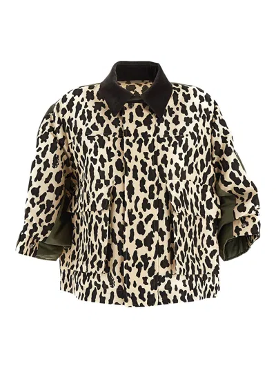 Sacai Leopard Print Zip Blouson In Beige