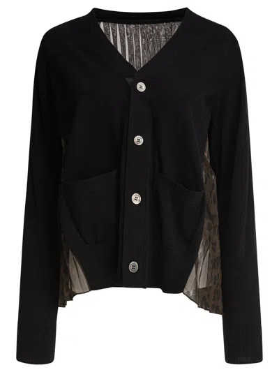 Sacai Leopard Printed Knit Cardigan In Brown