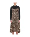 Sacai Wool And Leopard-print Crepe De Chine Midi Dress In Black