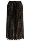 Sacai Pleated High-waisted Animal Print Midi Skirt In Black