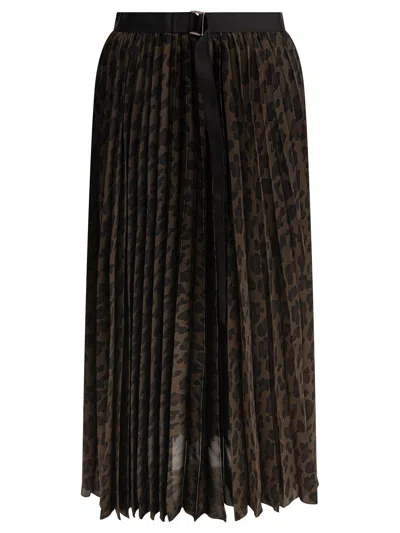 Sacai Leopard Skirt In Brown