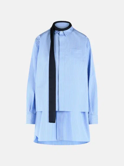 Sacai Light Blue Cotton Blend Mini Dress