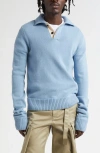 Sacai Light Blue Wool Polo Sweater In Blue