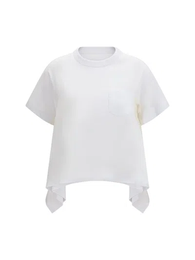 Sacai Light Weight Denim X Cotton Jersey T-shirt In White