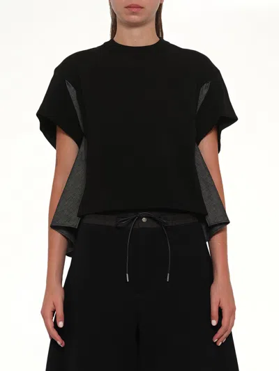 Sacai Light Weight Denim X Poplin Jersey T-shirt In Black