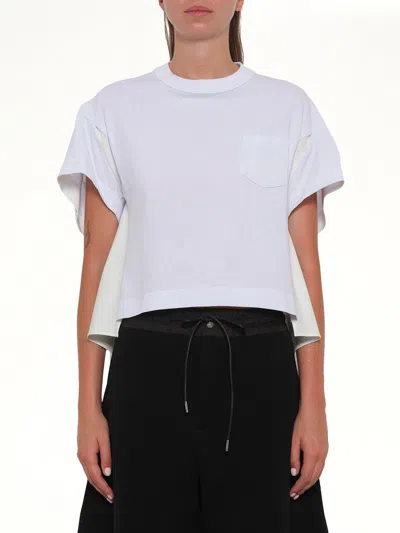 Sacai Light Weight Denim X Poplin Jersey T-shirt In White