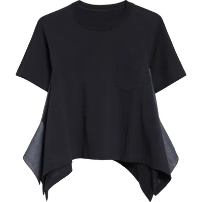 Sacai Lightweight Cotton Jersey & Denim T-shirt In Blue