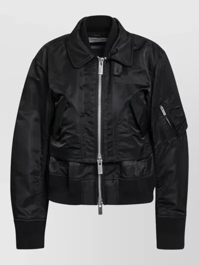 Sacai Lightweight Jacket Long Sleeves Ribbed Cuffs In Black
