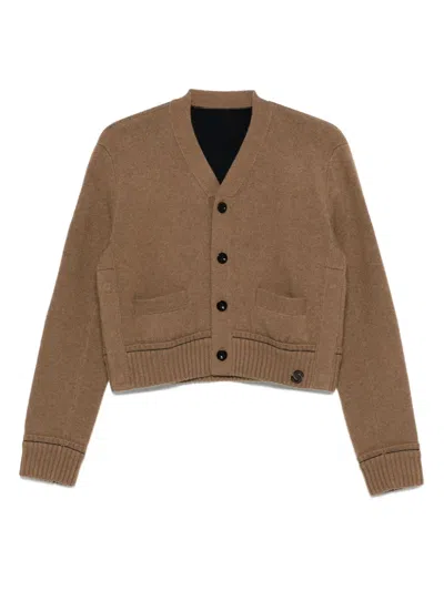 Sacai Logo-embroidered Cardigan In Brown