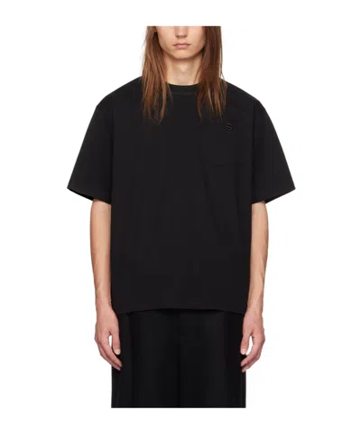 Sacai Logo Embroidered Round-collar T-shirt In Black
