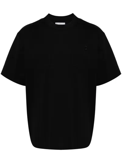 Sacai Logo-embroidered Short-sleeved T-shirt In Black