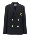 Sacai Dark Blue Logo Embroidery Blazer In Black