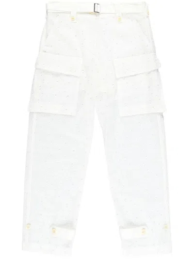 Sacai Logo-embroidery Trousers In White