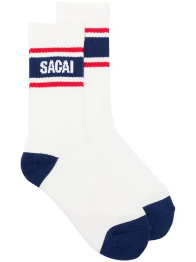Sacai Logo-intarsia Stripe-detail Socks In White