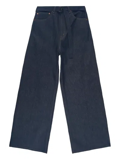 Sacai Logo-patch Belt-fastening Jeans In Blue