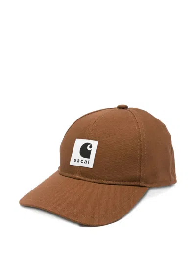 Sacai Logo-patch Cap In Brown