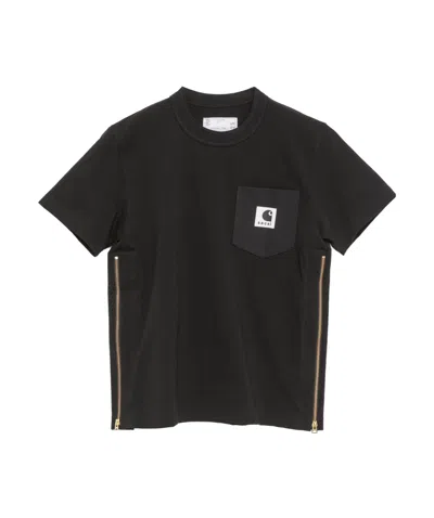 Sacai Logo-patch Cotton T-shirt In Black