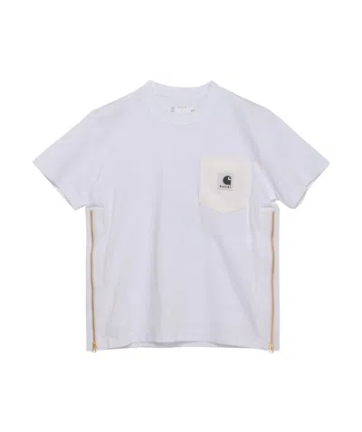 Sacai Logo-patch Cotton T-shirt In White
