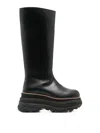 Sacai Leather Knee-high Chunky Moto Boots In Black