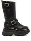Sacai Leather Platform Biker Boots In Black