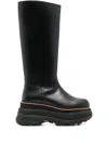 Sacai Leather Knee-high Chunky Moto Boots In Black