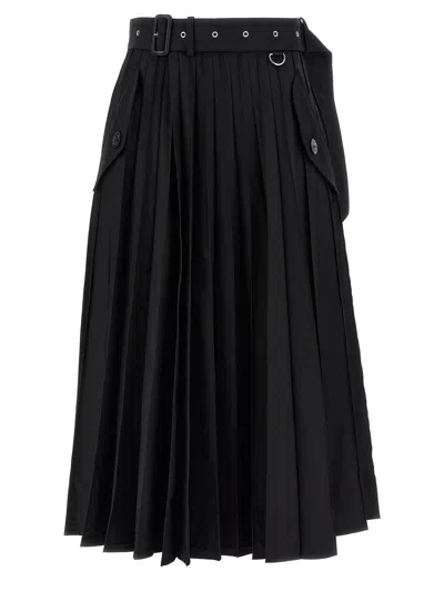 Sacai Black Long Pleated Skirt
