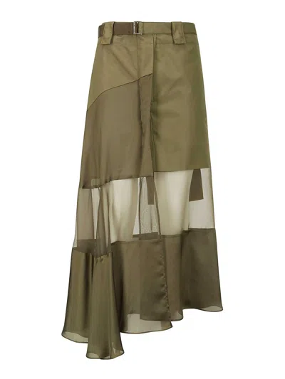 Sacai Belted Panelled Asymmetric Skirt In Light Brown