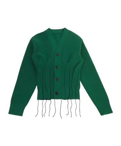 Sacai Long Sleeve Cardigan In Green