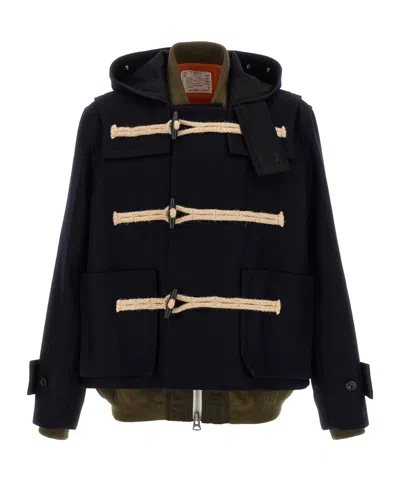 SACAI HOODED TOGGLE-FASTENING COAT